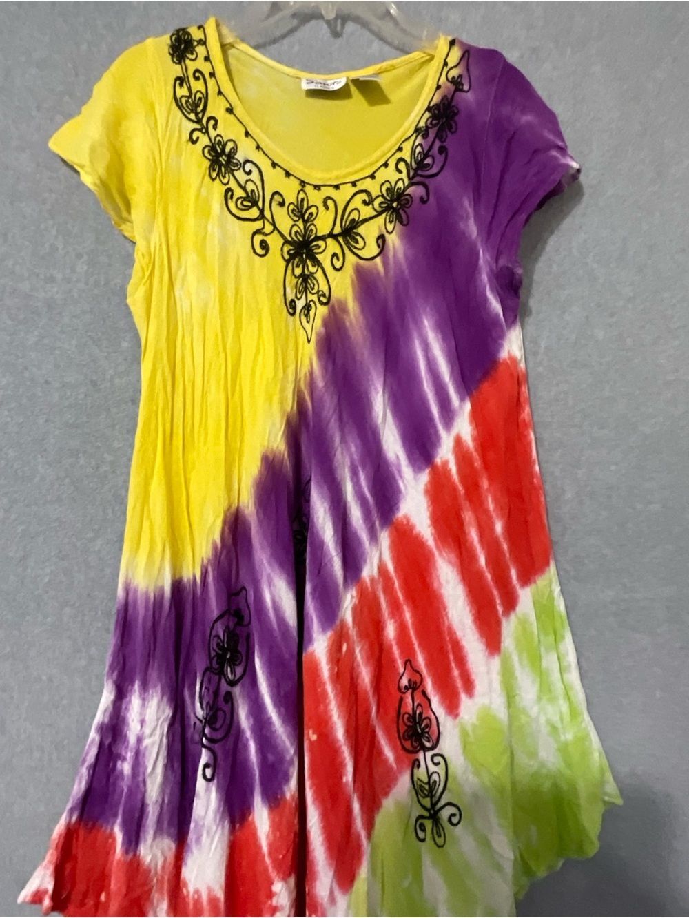 Sante classic Vibrant Tie-Dye Swing Tunic — Yellow, Purple, Red, Lime Sz OS - Picture 4 of 11